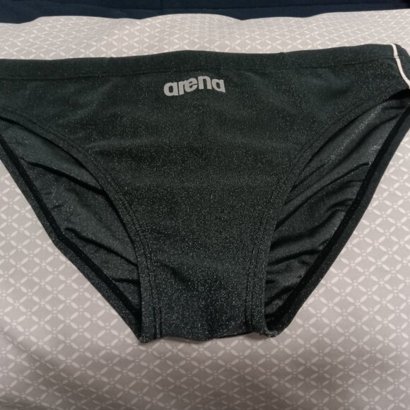 NWOT VINTAGE ARENA SWIM BRIEF, BLACK SPARKLE, SIZE XL, (Asian 100 cm) - Picture 1 of 9